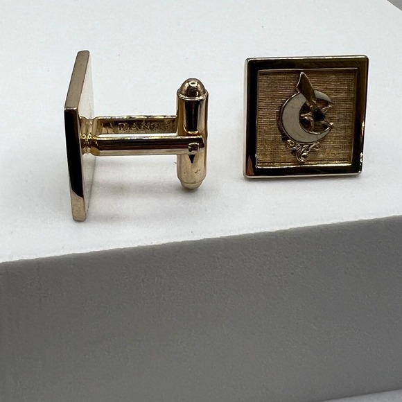 Vintage Dante Gold Tone Square Cufflinks Textured Star Moon Celestial Mens - Picture 5 of 6